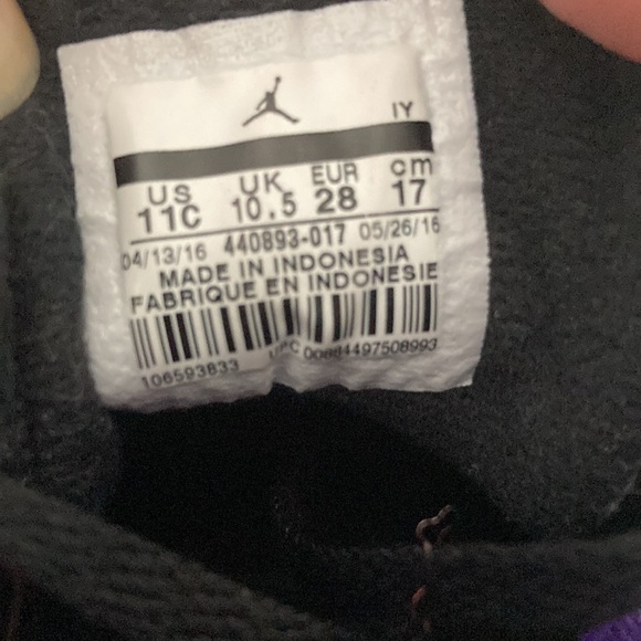 GUC Nike Jordan 5 Retro Raptors Size 11C Kids Black Ember Glow Fierce Purple - Picture 11 of 12